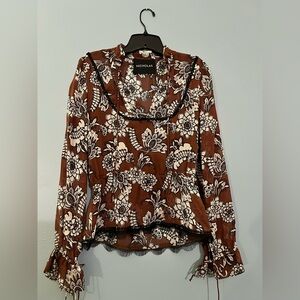 NICHOLAS Brown and White Floral Blouse